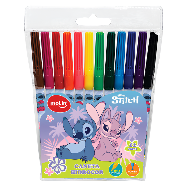 Canetinha Hidrográfica 12 Cores Disney Stitch Molin