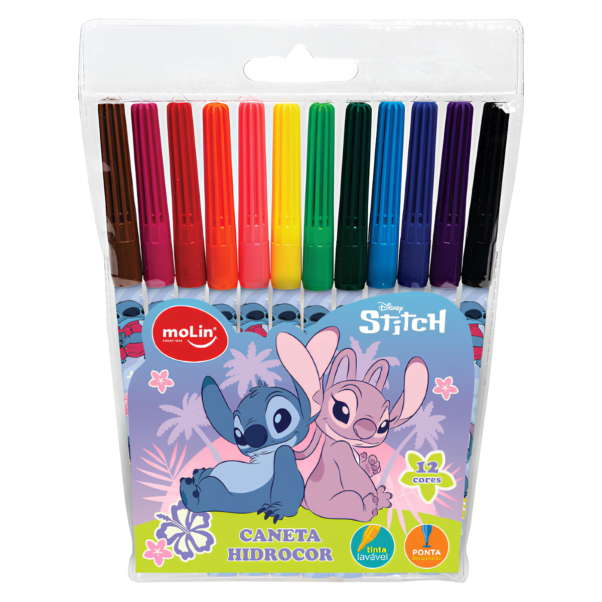 Canetinha Hidrográfica 12 Cores Disney Stitch Molin
