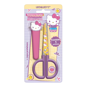 Tesoura Escolar Estampada Com Capa Protetora Hello Kitty Leo&Leo