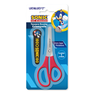 Tesoura Escolar Com Protetor Estampado Sonic Leo&Leo