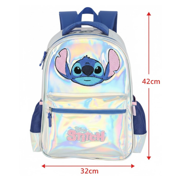 Mochila Juvenil Prata Refletivo Stitch Luxcel - Imagem 6