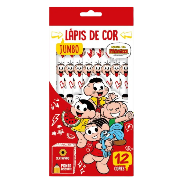 Lápis de Cor 12 Cores Jumbo Turma da Mônica Lyke (Com Apontador)