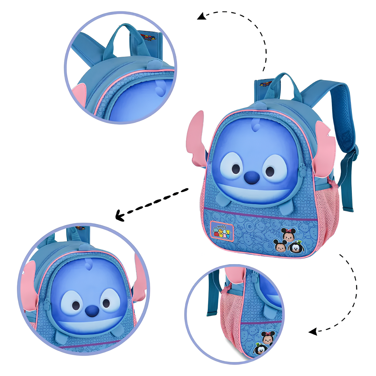 Mochila de Costa infantil Disney Tsum Tsum Stitch Clio TS24563D - Imagem 2
