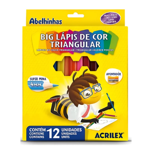 Big Lápis de Cor Triangular 12 Cores + 1 Apontador Grátis Acrilex 09697