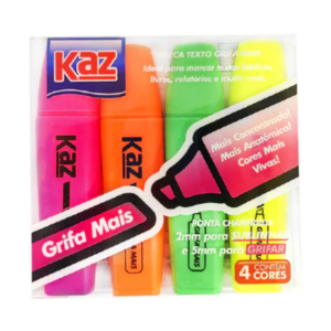 Kit Marca Texto 4 Cores Neon Grifa Mais Kaz KZ723N