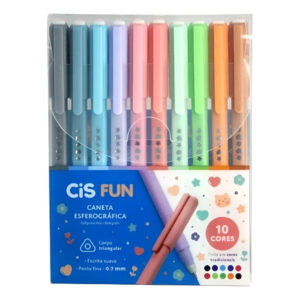 Kit Caneta Esferográfica 10 Cores Fun Cis 57156